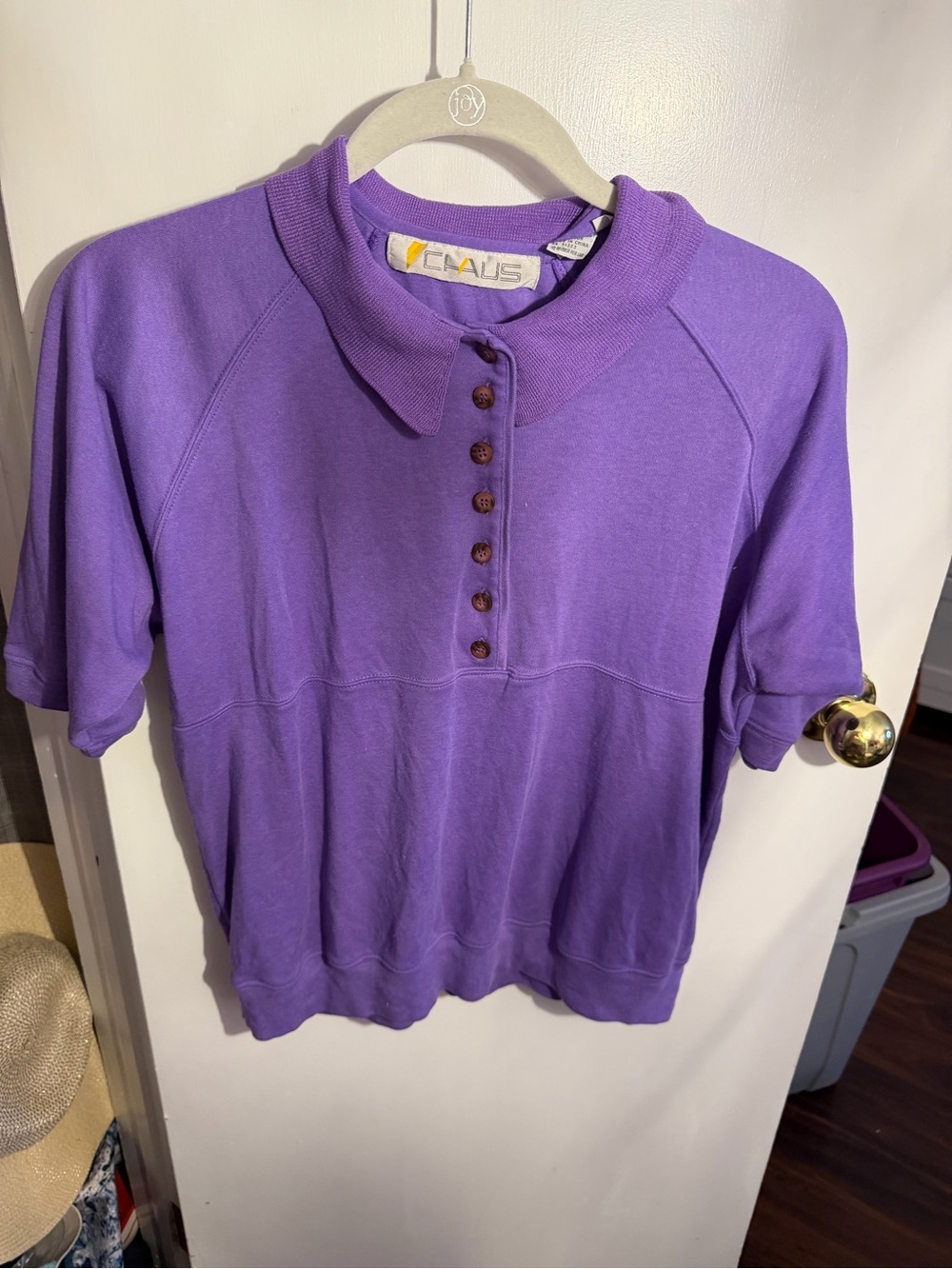 Chaus Purple Polo-Style Short Sleeve Sweatshirt